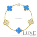 CLOVER 5 MOTIF BLUE CHALCEDONY DIAMOND GOLD BRACELET Bracelets
