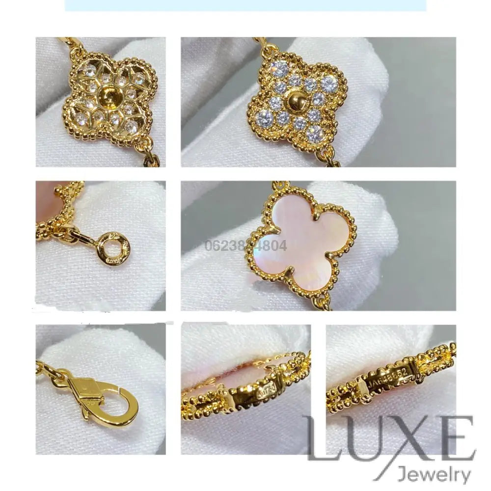 CLOVER 5 MOTIF DIAMOND PINK MOP PINK GOLD BRACELET Pink Gold Bracelets