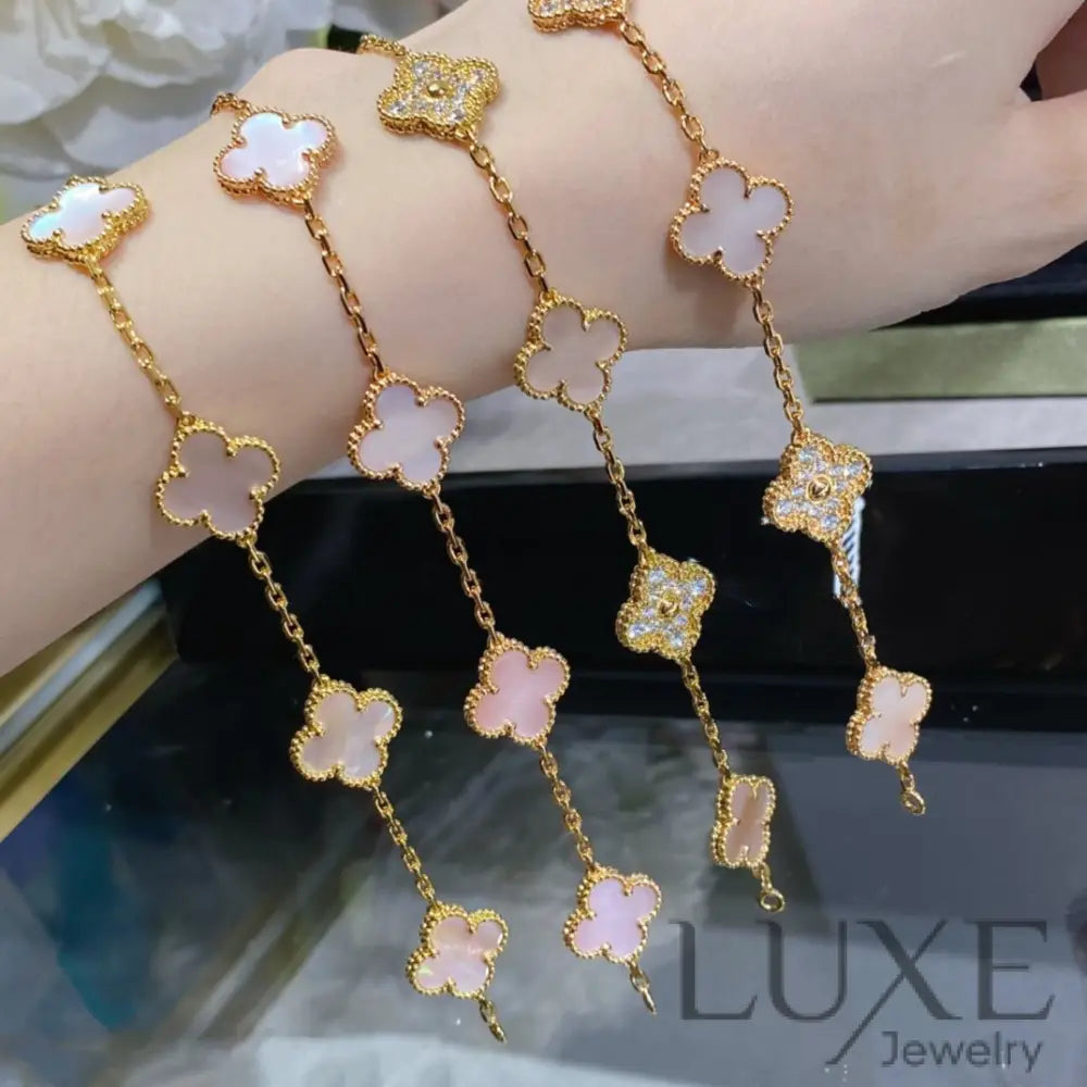 CLOVER 5 MOTIF DIAMOND PINK MOP PINK GOLD BRACELET Pink Gold Bracelets