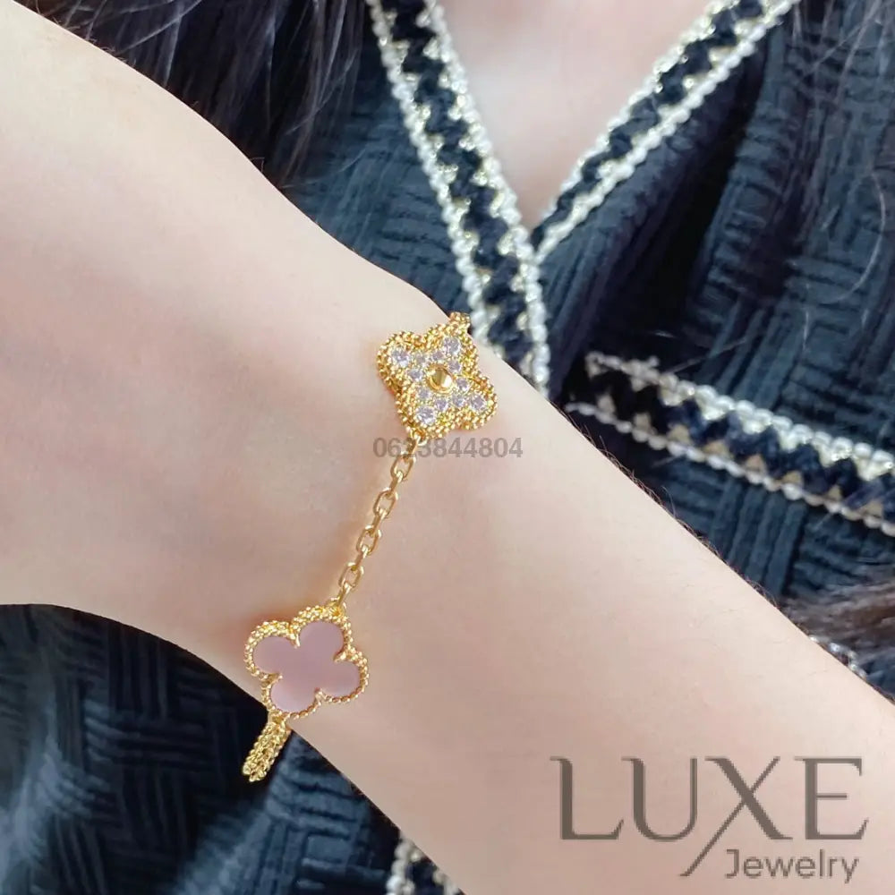 CLOVER 5 MOTIF DIAMOND PINK MOP PINK GOLD BRACELET Pink Gold Bracelets