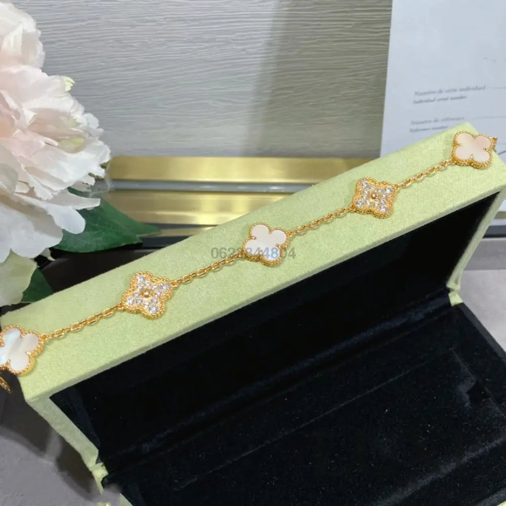 CLOVER 5 MOTIF DIAMOND PINK MOP PINK GOLD BRACELET Pink Gold Bracelets