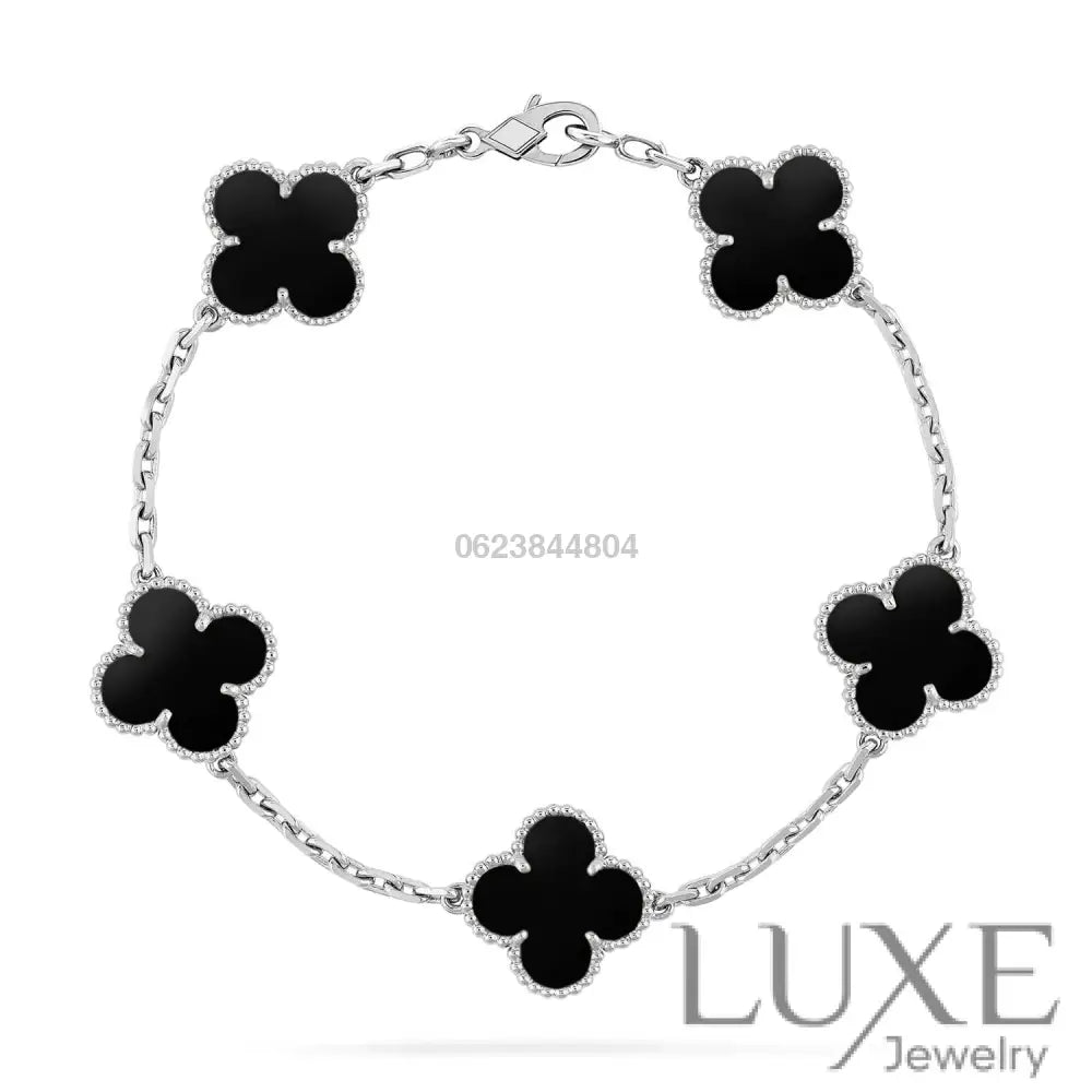 CLOVER 5 MOTIF ONYXS BRACELET SILVER Silver Bracelets