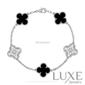 CLOVER 5 MOTIF ONYXS DIAMOND BRACELET SILVER Silver Bracelets