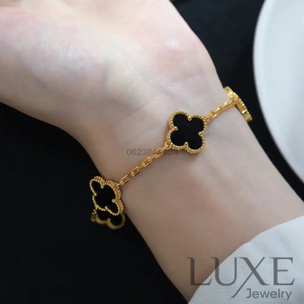 CLOVER 5 MOTIFS BLACK ONYX BRACELET Bracelets