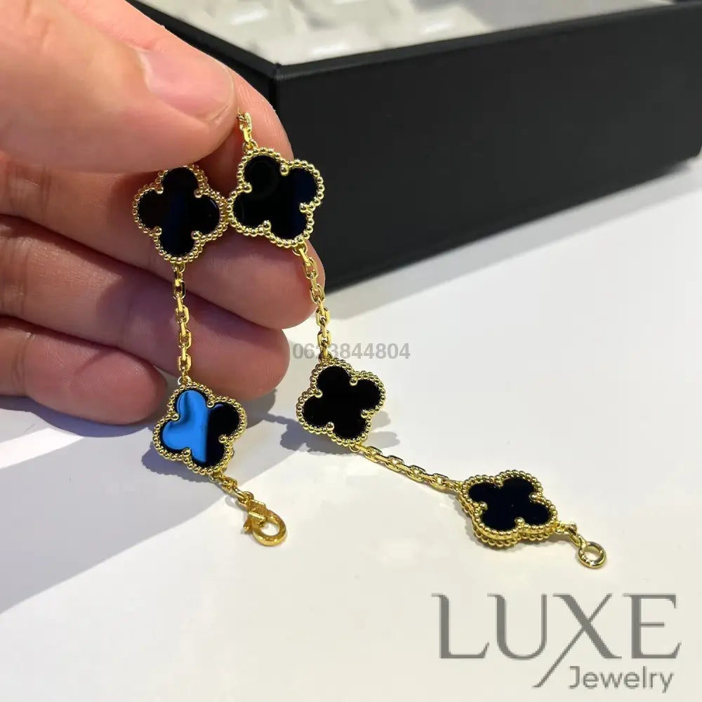 CLOVER 5 MOTIFS BLACK ONYX BRACELET Bracelets