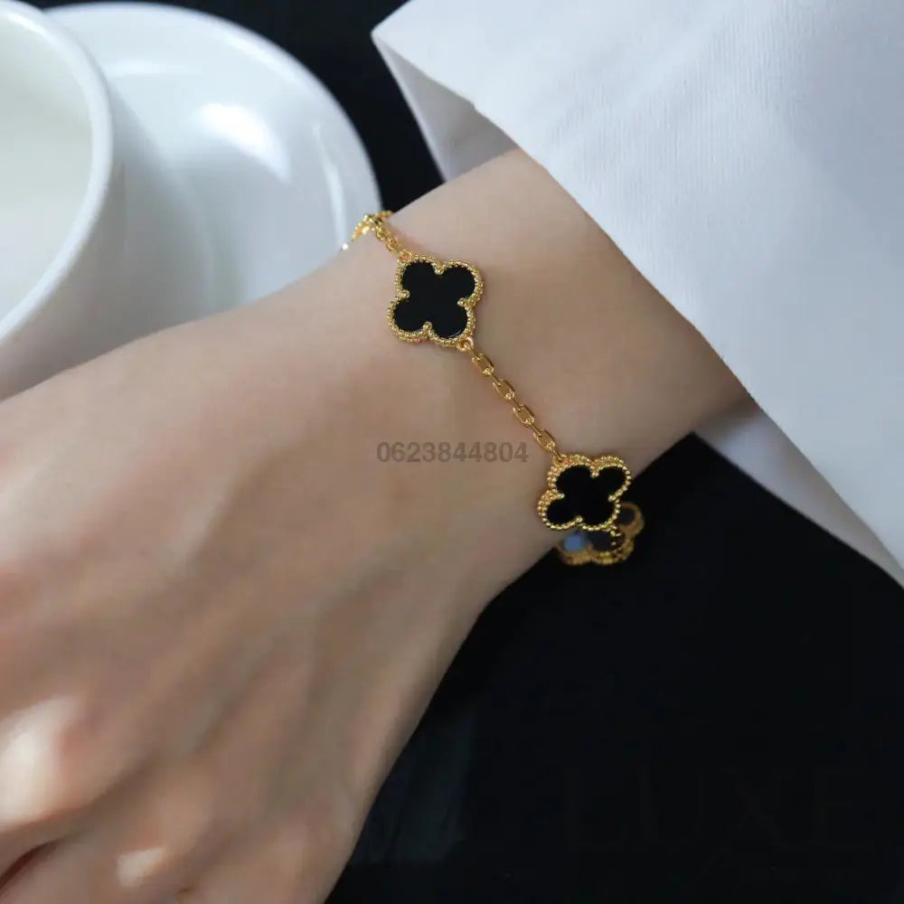 CLOVER 5 MOTIFS BLACK ONYX BRACELET Bracelets