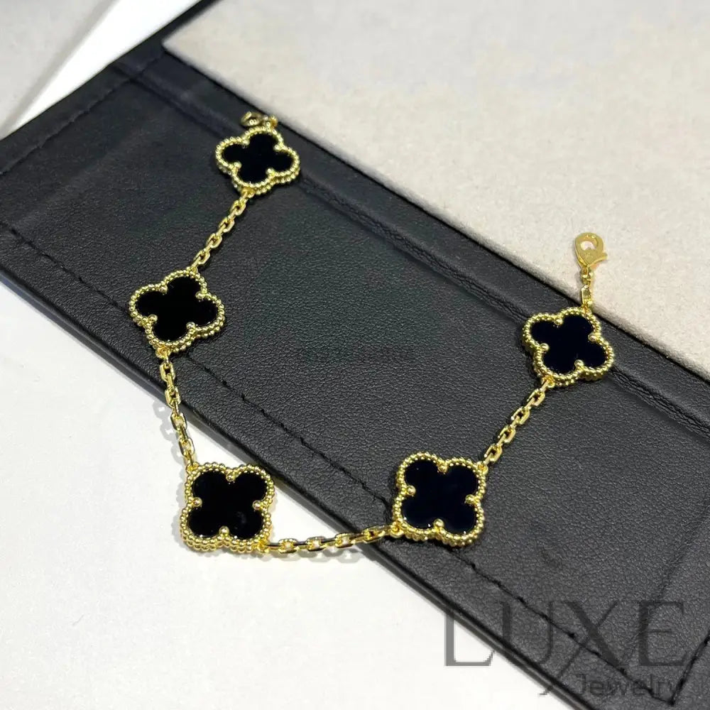 CLOVER 5 MOTIFS BLACK ONYX BRACELET Bracelets