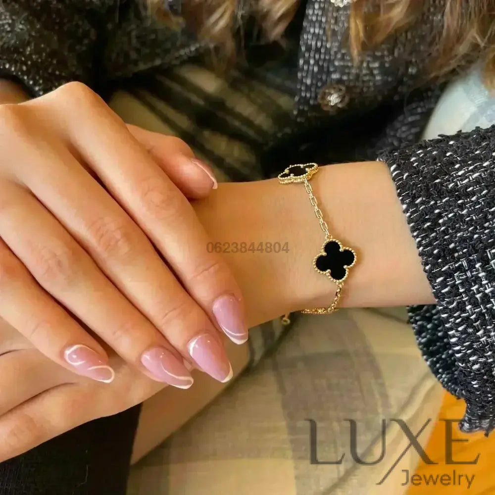 CLOVER 5 MOTIFS BLACK ONYX BRACELET Bracelets