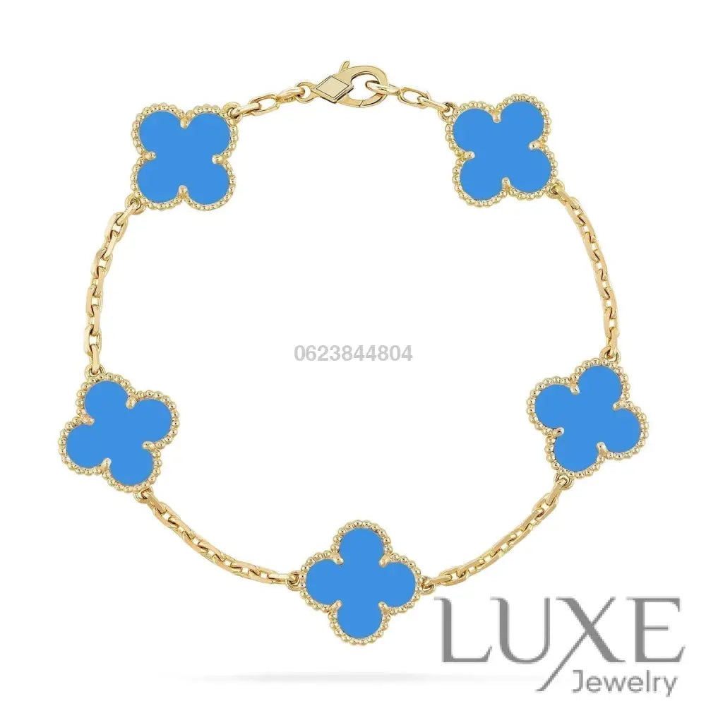 CLOVER 5 MOTIFS BLUE AGATE BRACELET Bracelets