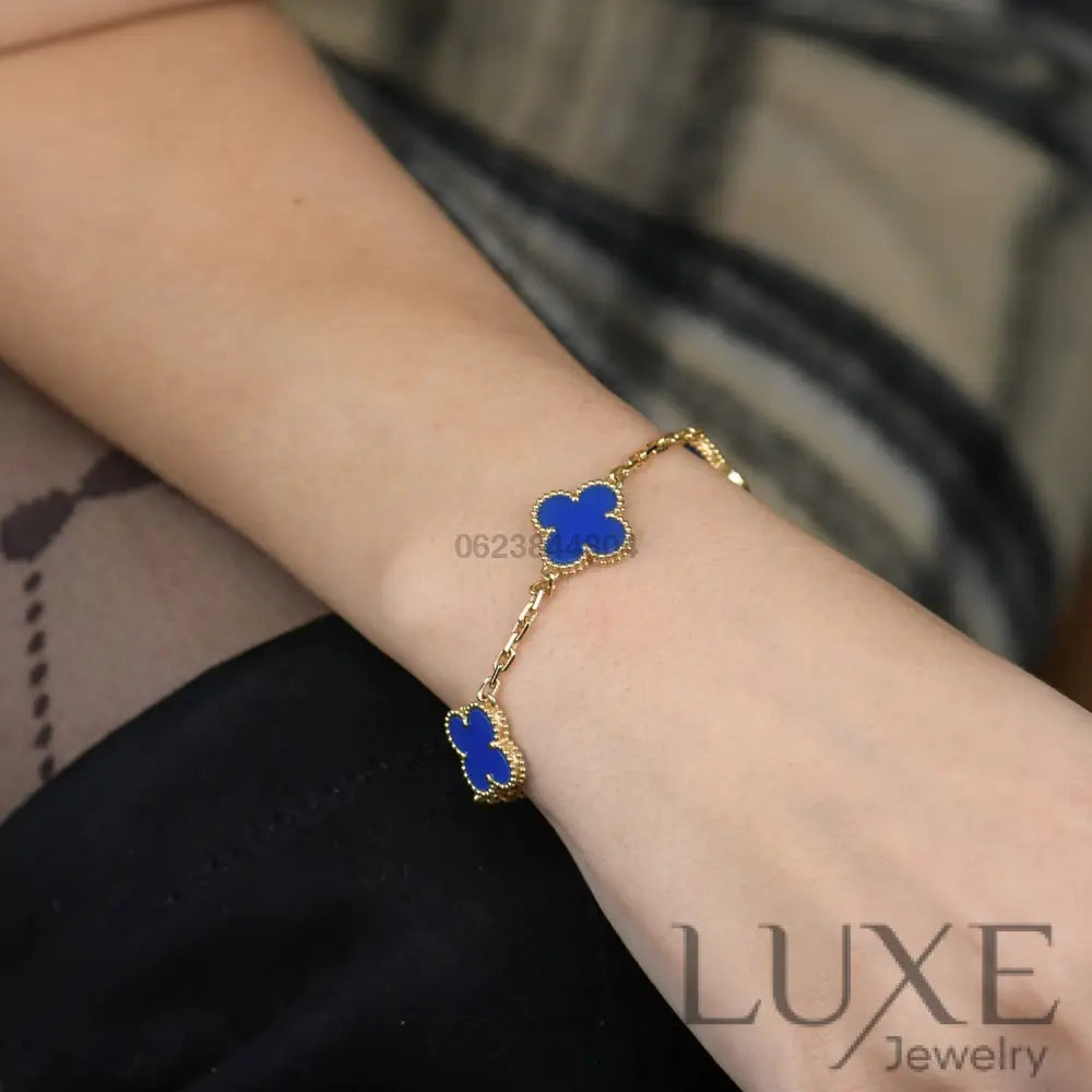 CLOVER 5 MOTIFS BLUE AGATE BRACELET Bracelets