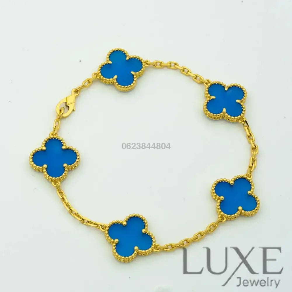 CLOVER 5 MOTIFS BLUE AGATE BRACELET Bracelets