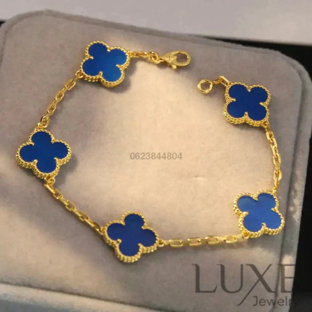 CLOVER 5 MOTIFS BLUE AGATE BRACELET Bracelets