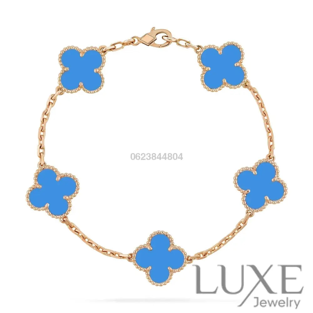 CLOVER 5 MOTIFS BLUE AGATE BRACELET Bracelets