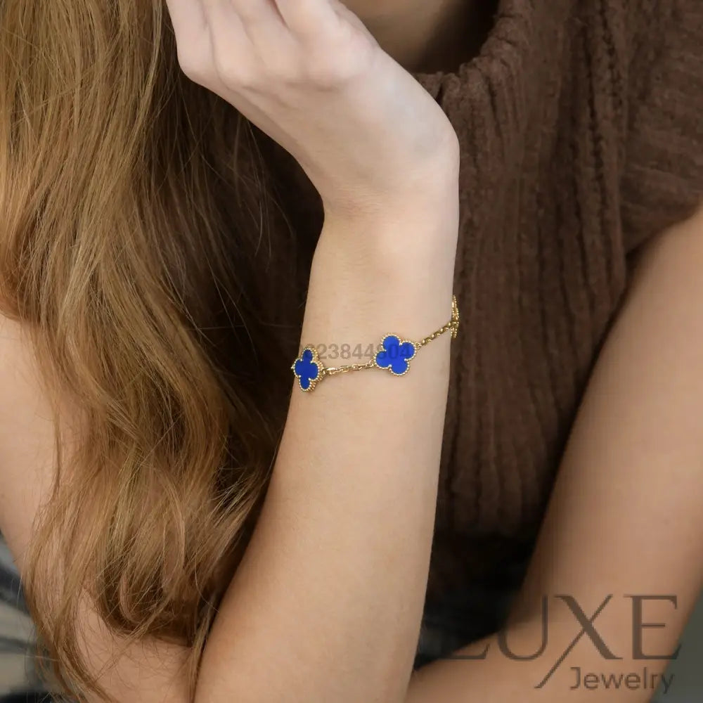 CLOVER 5 MOTIFS BLUE AGATE BRACELET Bracelets