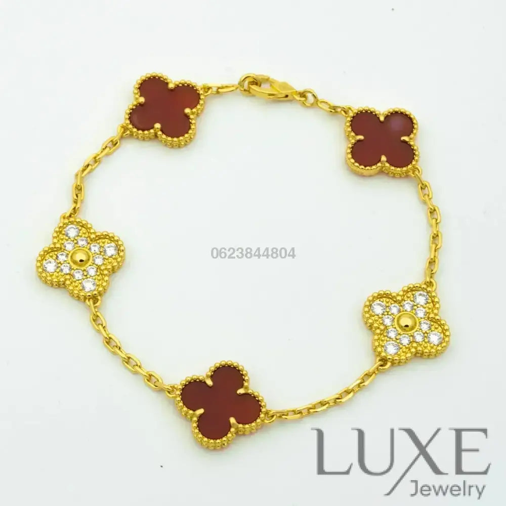 CLOVER 5 MOTIFS CARNELIAN DIAMOND BRACELET Bracelets
