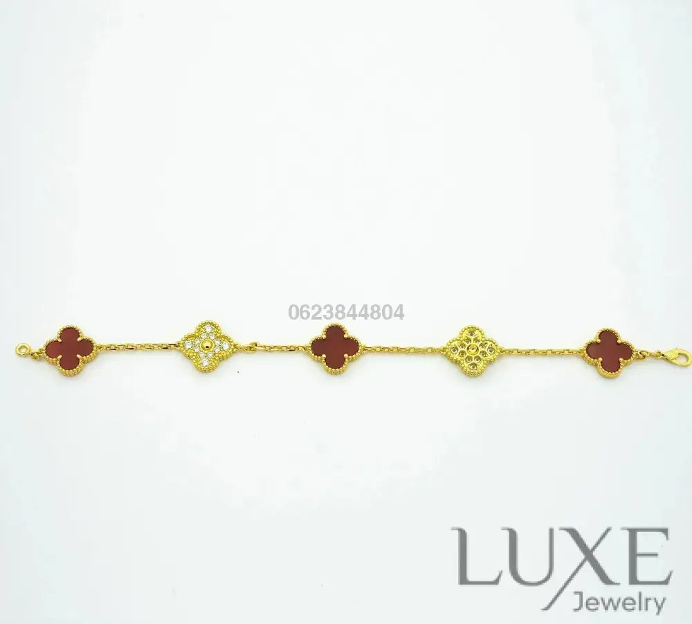 CLOVER 5 MOTIFS CARNELIAN DIAMOND BRACELET Bracelets
