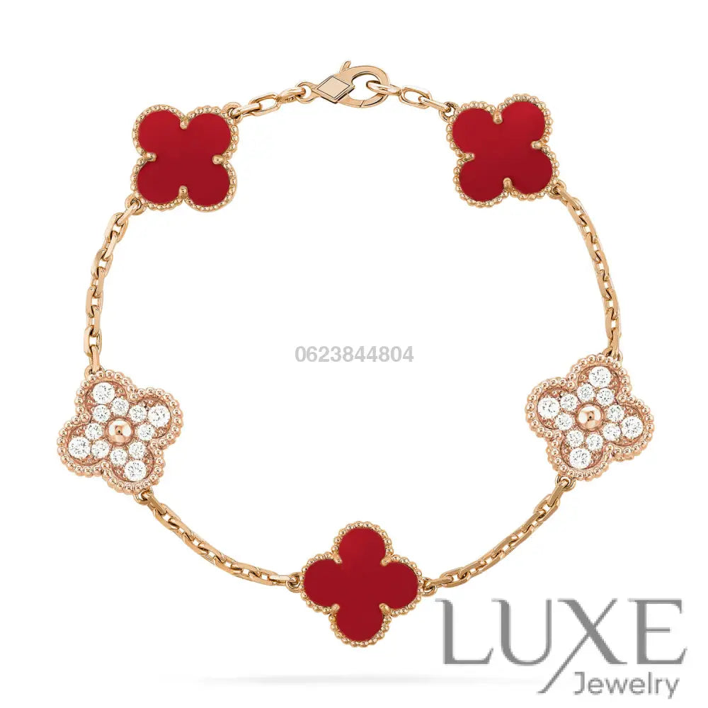 CLOVER 5 MOTIFS CARNELIAN DIAMOND BRACELET Bracelets