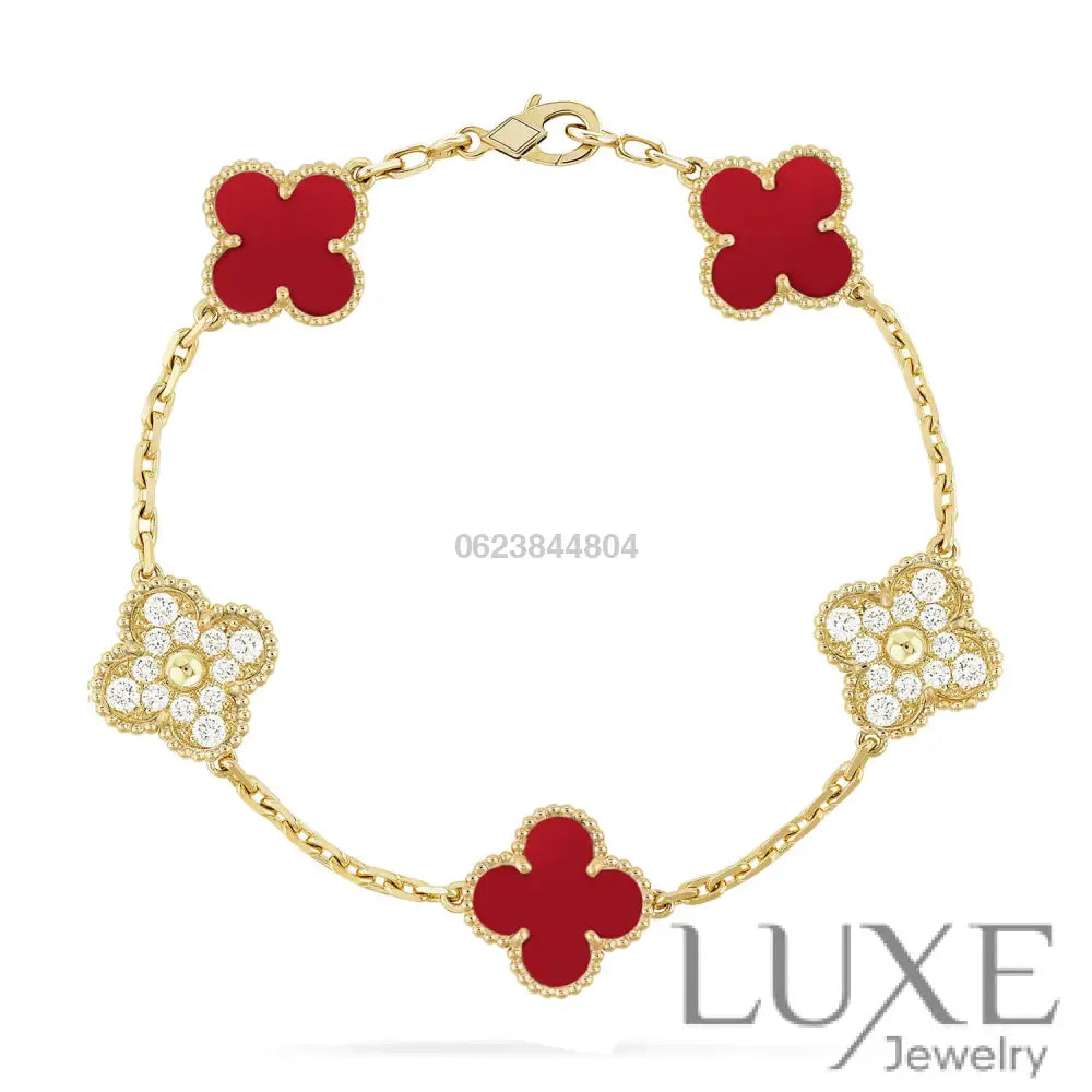 CLOVER 5 MOTIFS CARNELIAN DIAMOND BRACELET Bracelets