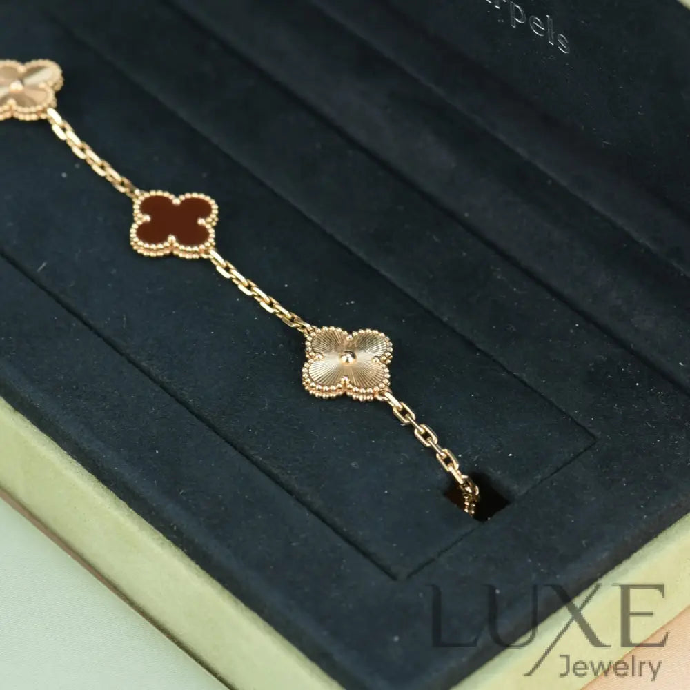 CLOVER 5 MOTIFS CARNELIAN GOLD BRACELET Bracelets