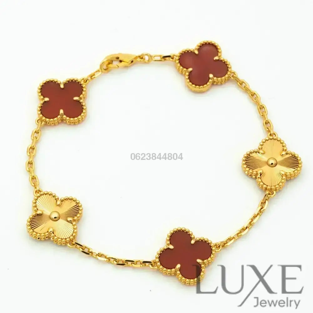 CLOVER 5 MOTIFS CARNELIAN GOLD BRACELET Bracelets
