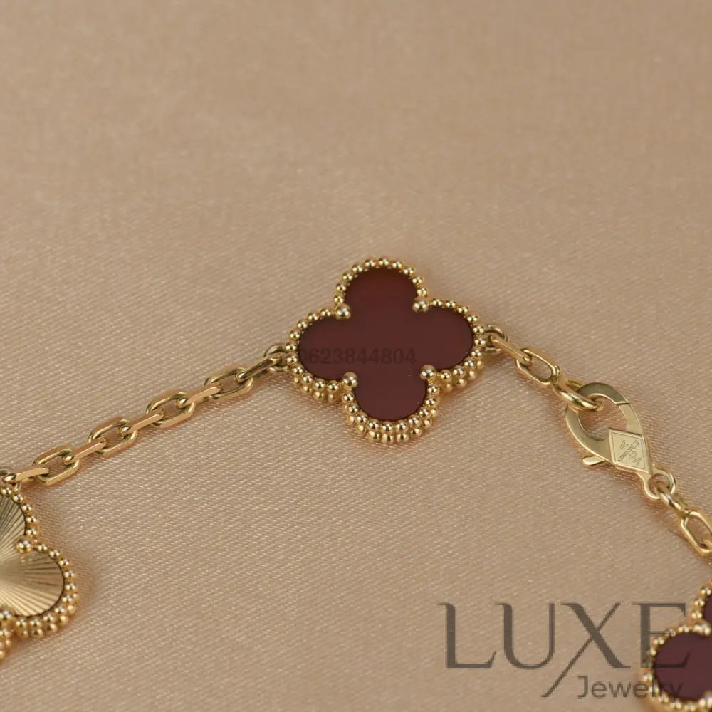 CLOVER 5 MOTIFS CARNELIAN GOLD BRACELET Bracelets