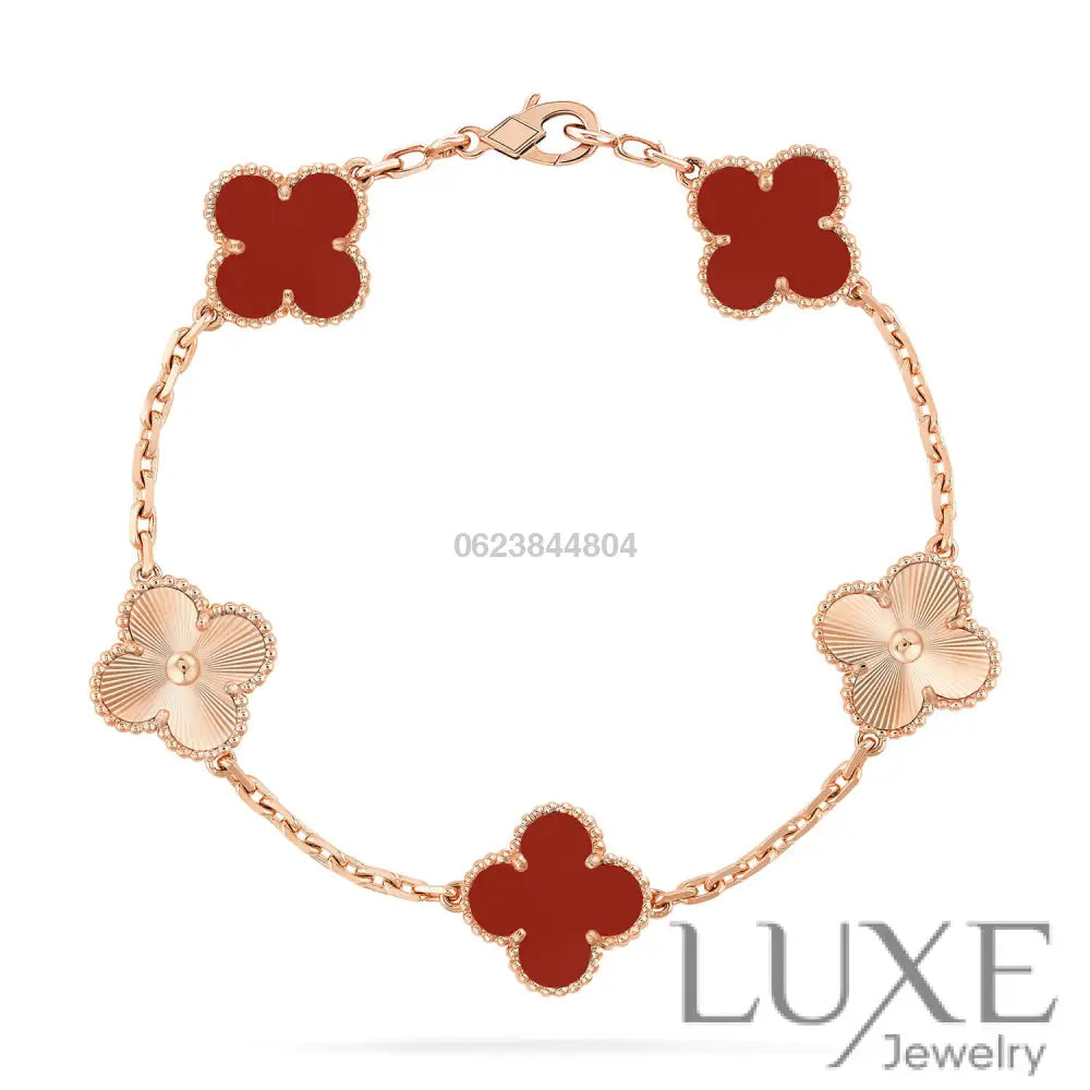 CLOVER 5 MOTIFS CARNELIAN GOLD BRACELET Bracelets