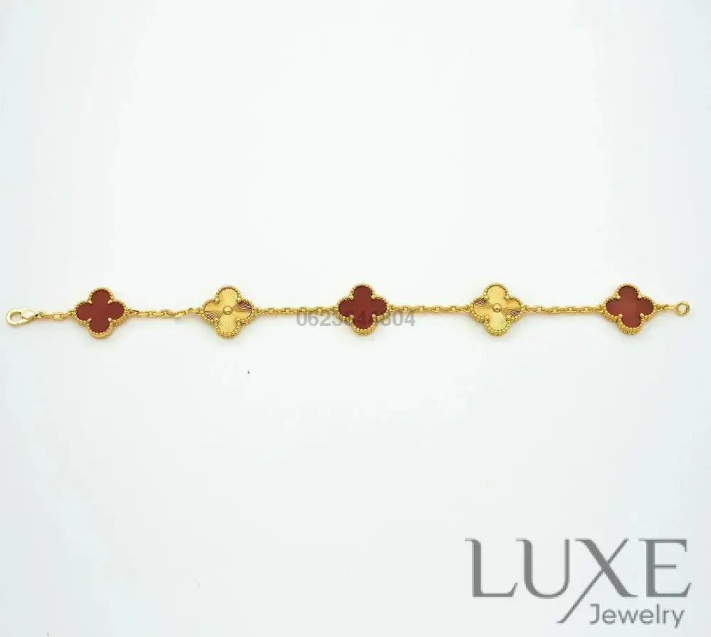 CLOVER 5 MOTIFS CARNELIAN GOLD BRACELET Bracelets