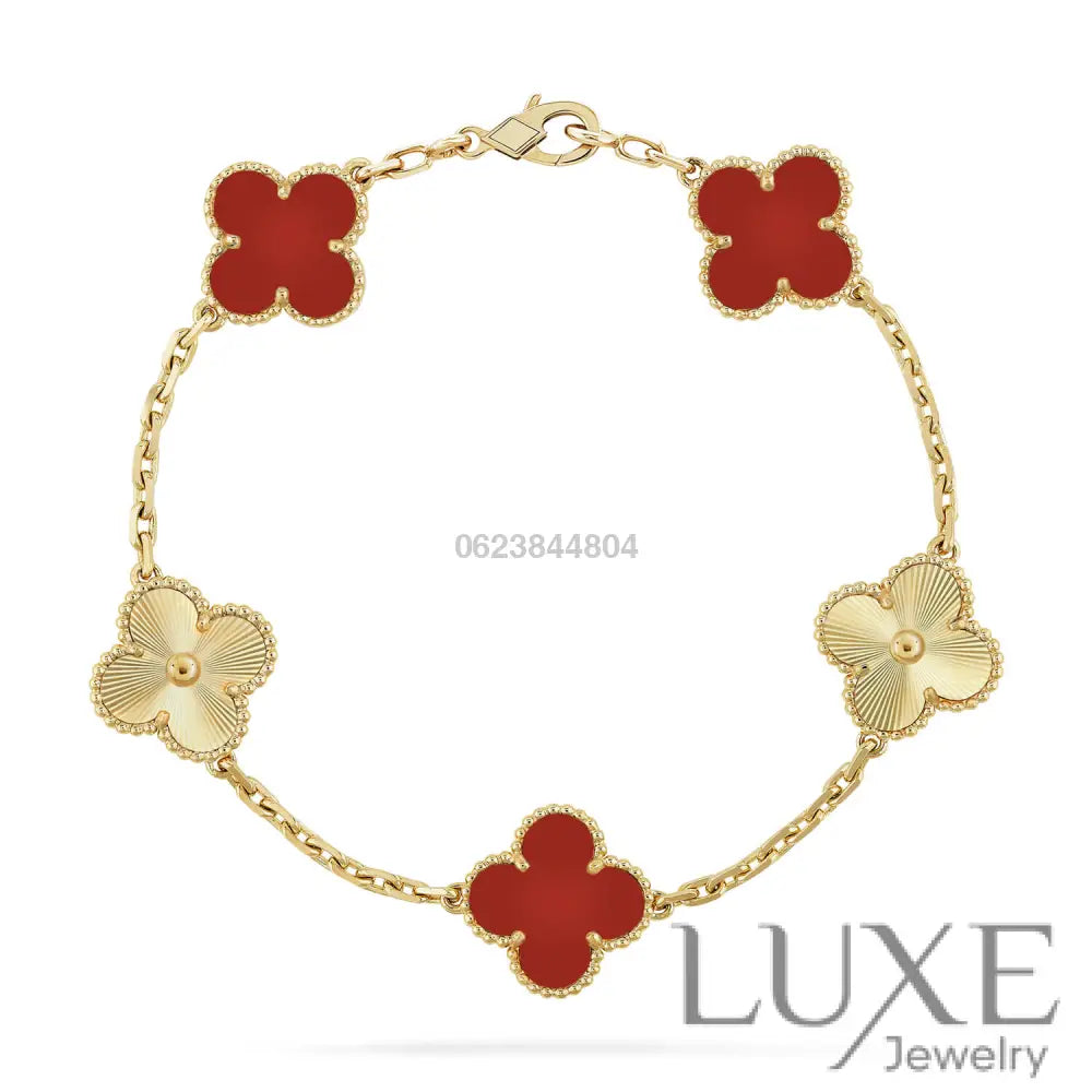 CLOVER 5 MOTIFS CARNELIAN GOLD BRACELET Bracelets