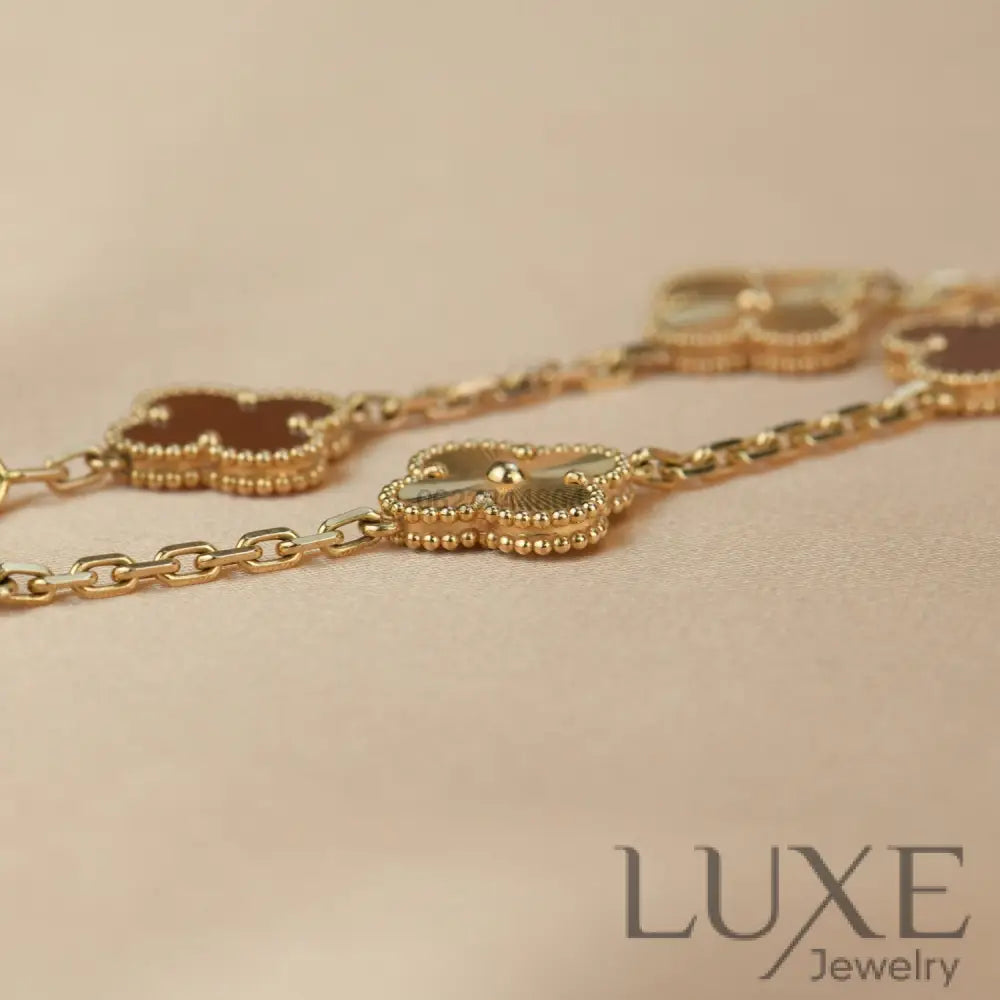 CLOVER 5 MOTIFS CARNELIAN GOLD BRACELET Bracelets