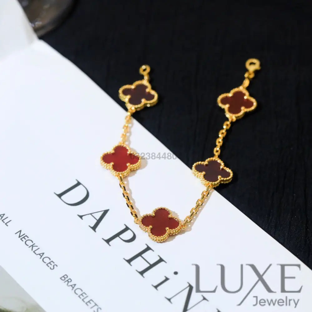 CLOVER 5 MOTIFS RED AGATE BRACELET Bracelets