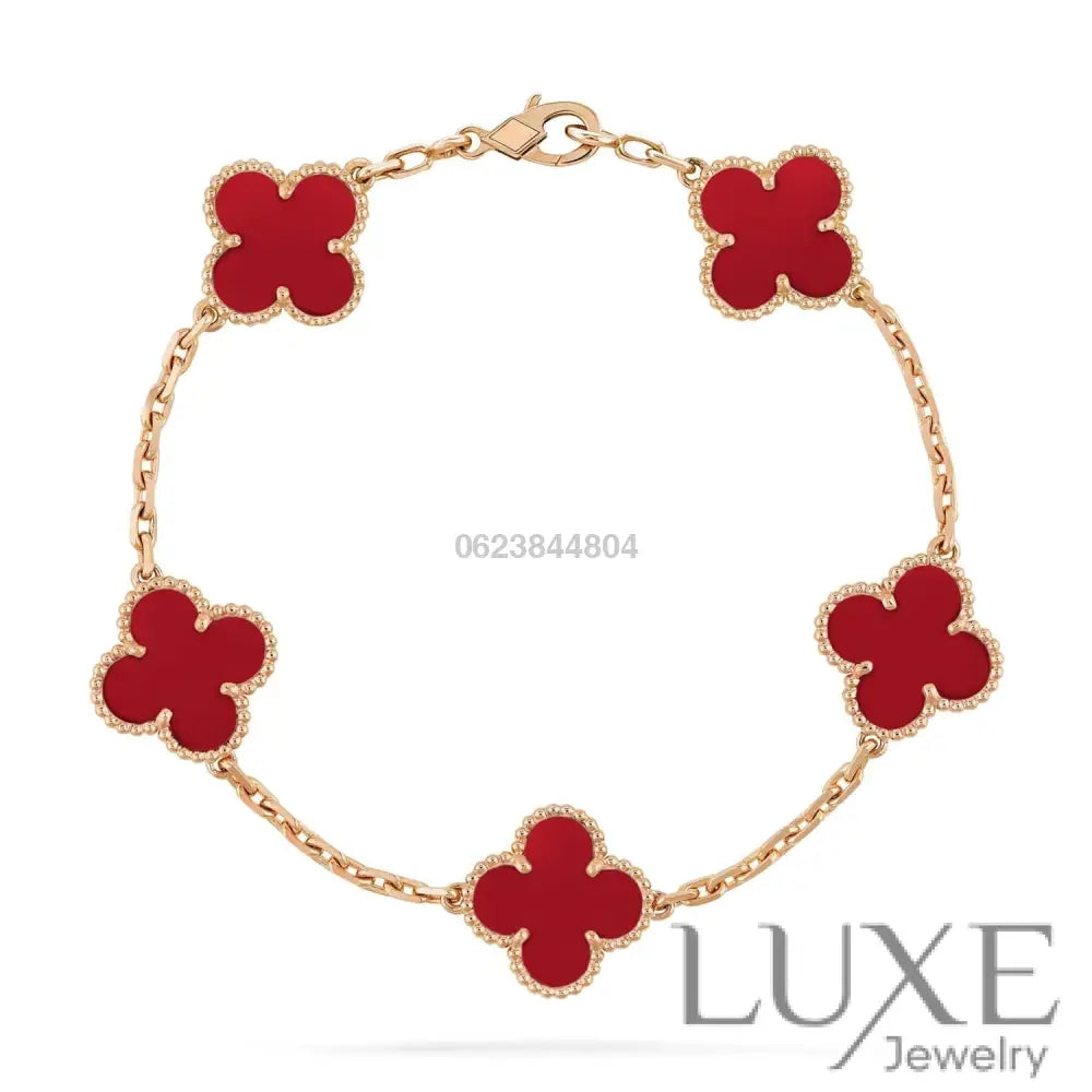 CLOVER 5 MOTIFS RED AGATE BRACELET Bracelets