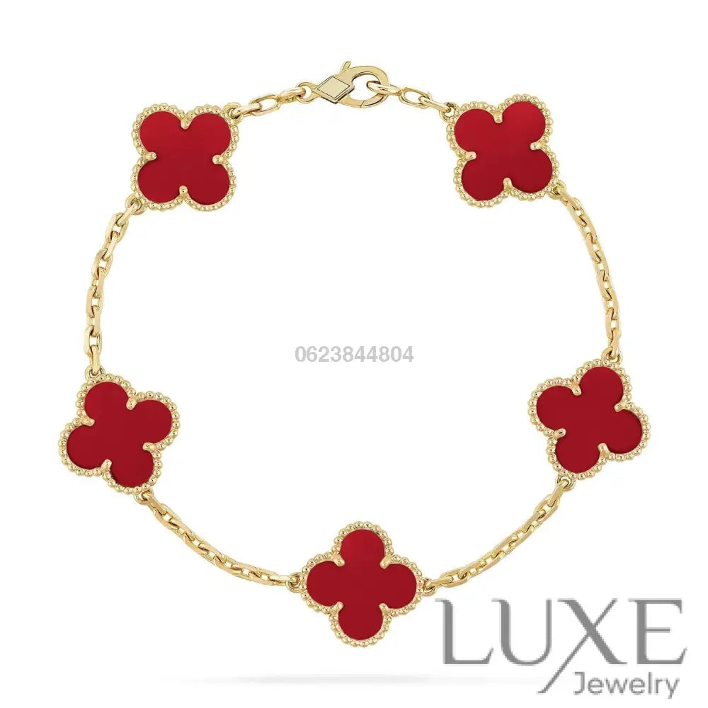 CLOVER 5 MOTIFS RED AGATE BRACELET Bracelets