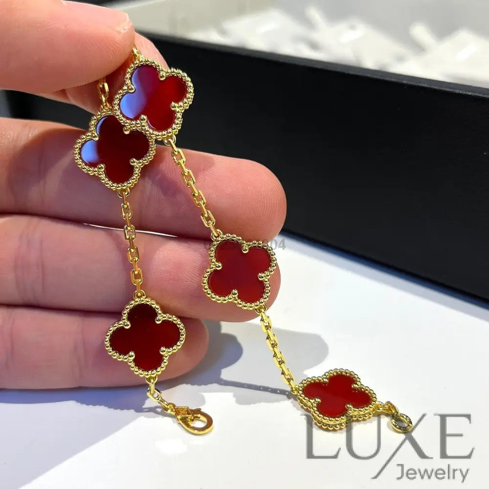 CLOVER 5 MOTIFS RED AGATE BRACELET Bracelets