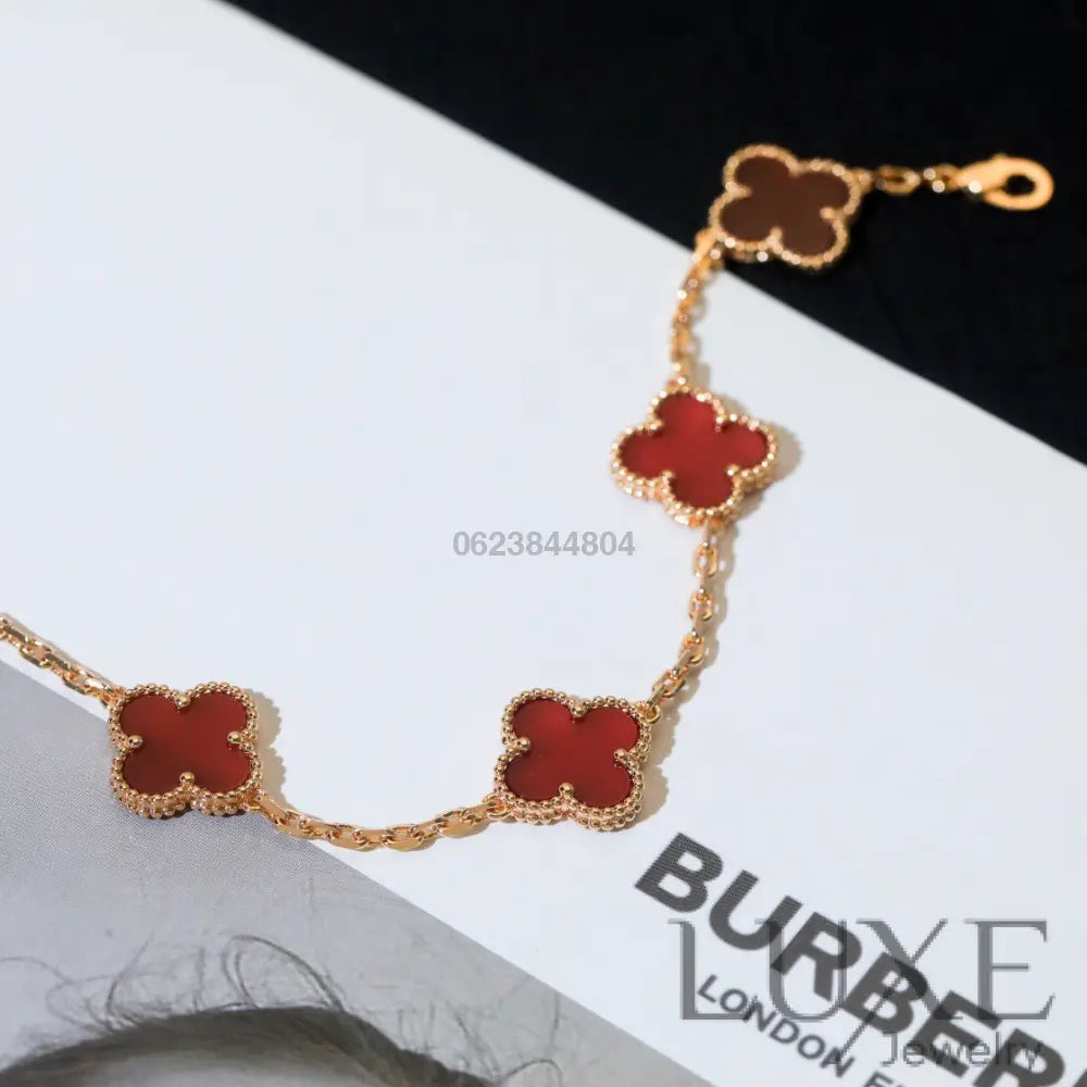 CLOVER 5 MOTIFS RED AGATE BRACELET Bracelets