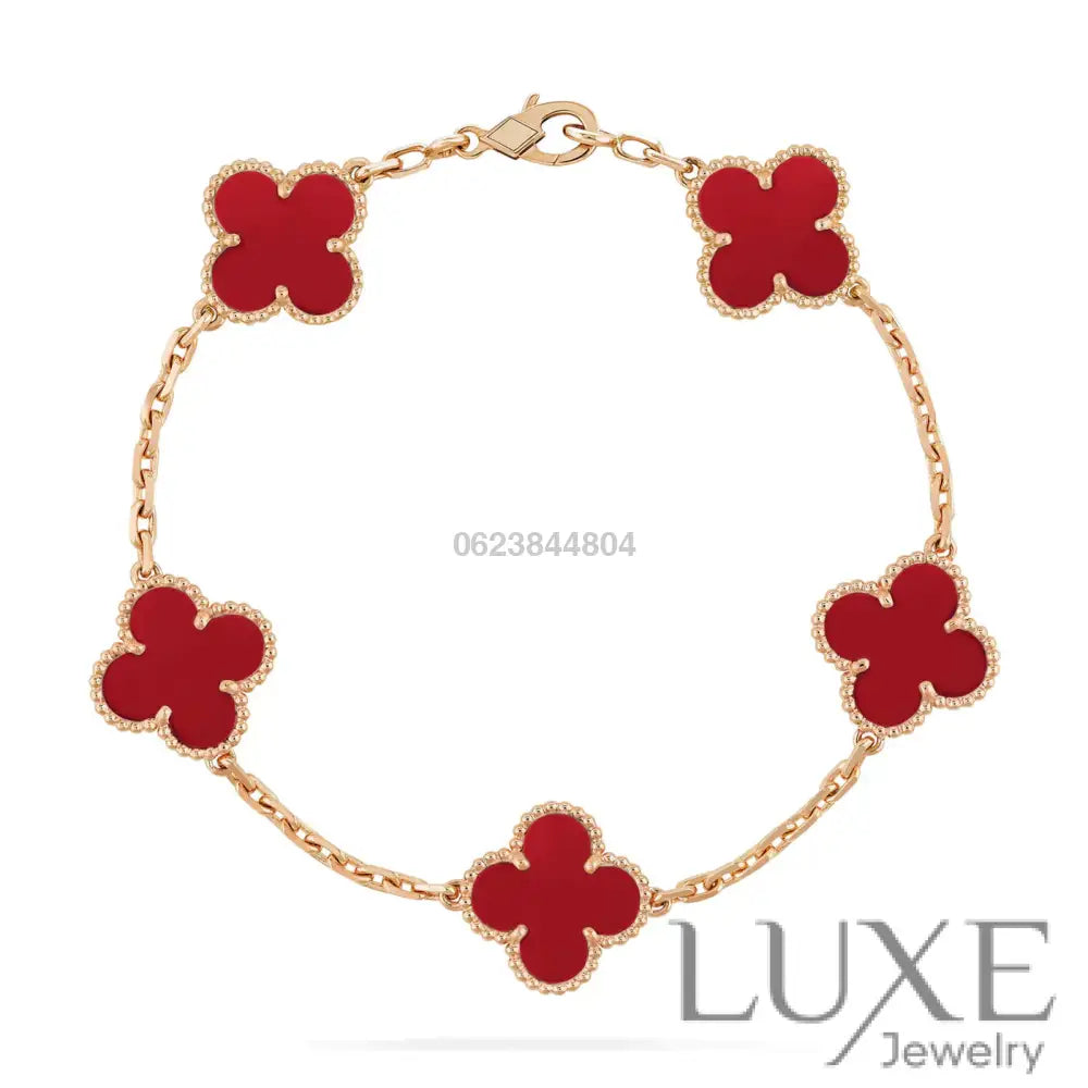 CLOVER 5 MOTIFS RED AGATE BRACELET Bracelets