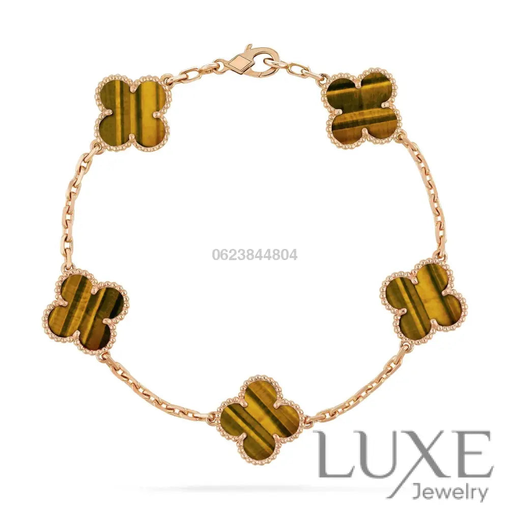 CLOVER 5 MOTIFS TIGER EYE BRACELET Bracelets