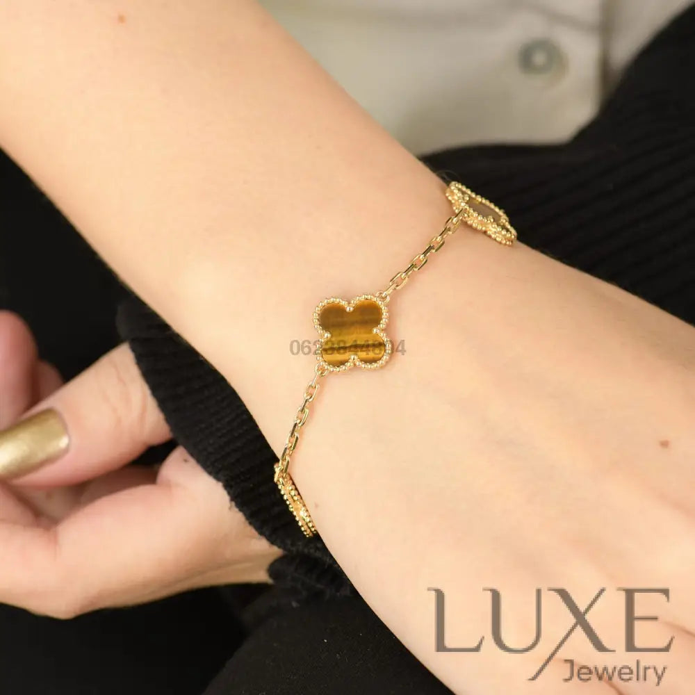 CLOVER 5 MOTIFS TIGER EYE BRACELET Bracelets