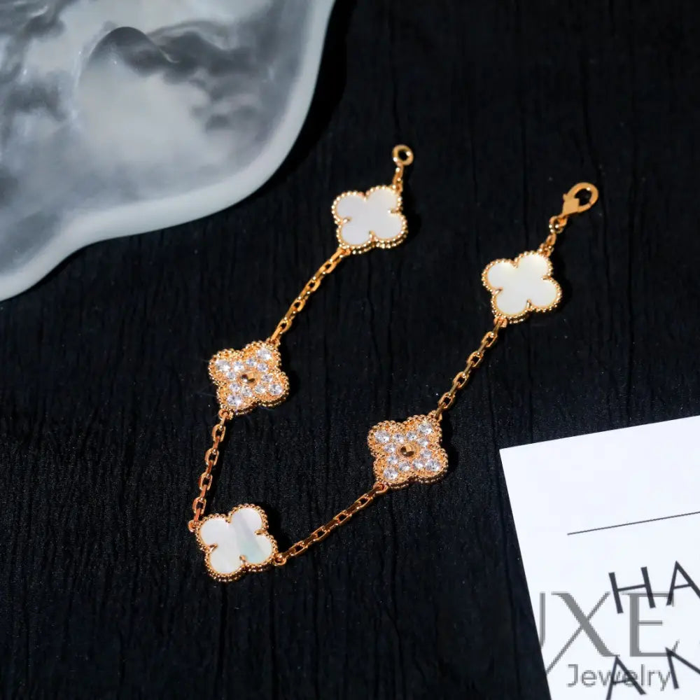 CLOVER BRACELET 5 MOTIF WHITE MOP DIAMOND Bracelets