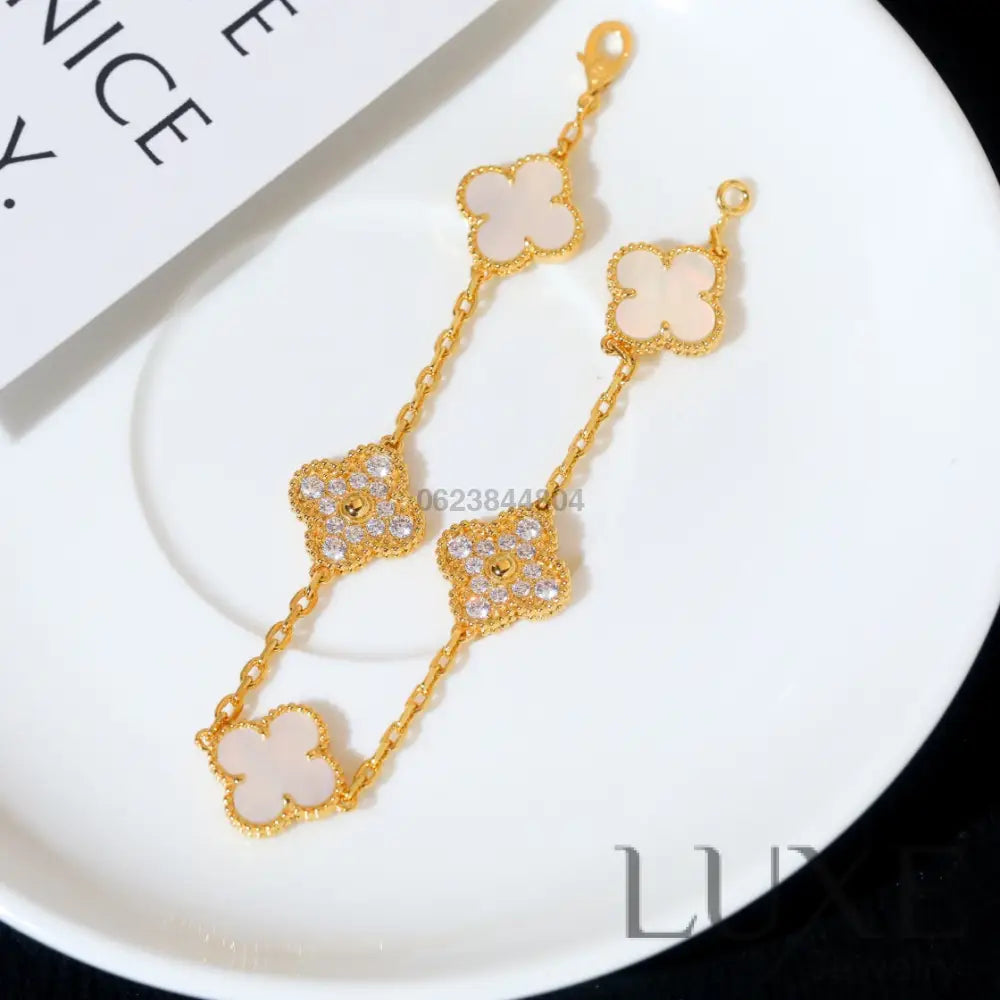 CLOVER BRACELET 5 MOTIF WHITE MOP DIAMOND Bracelets