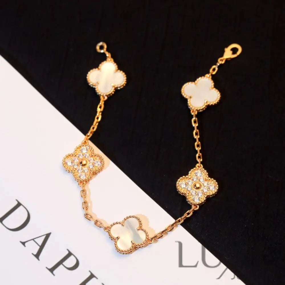 CLOVER BRACELET 5 MOTIF WHITE MOP DIAMOND Bracelets