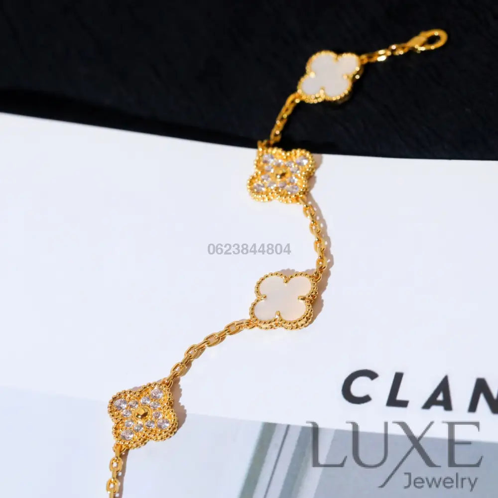 CLOVER BRACELET 5 MOTIF WHITE MOP DIAMOND Bracelets