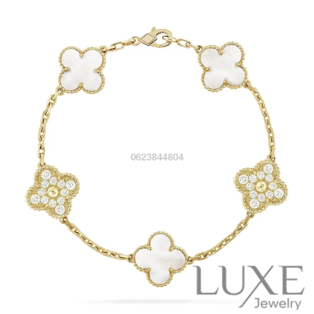 CLOVER BRACELET 5 MOTIF WHITE MOP DIAMOND Bracelets