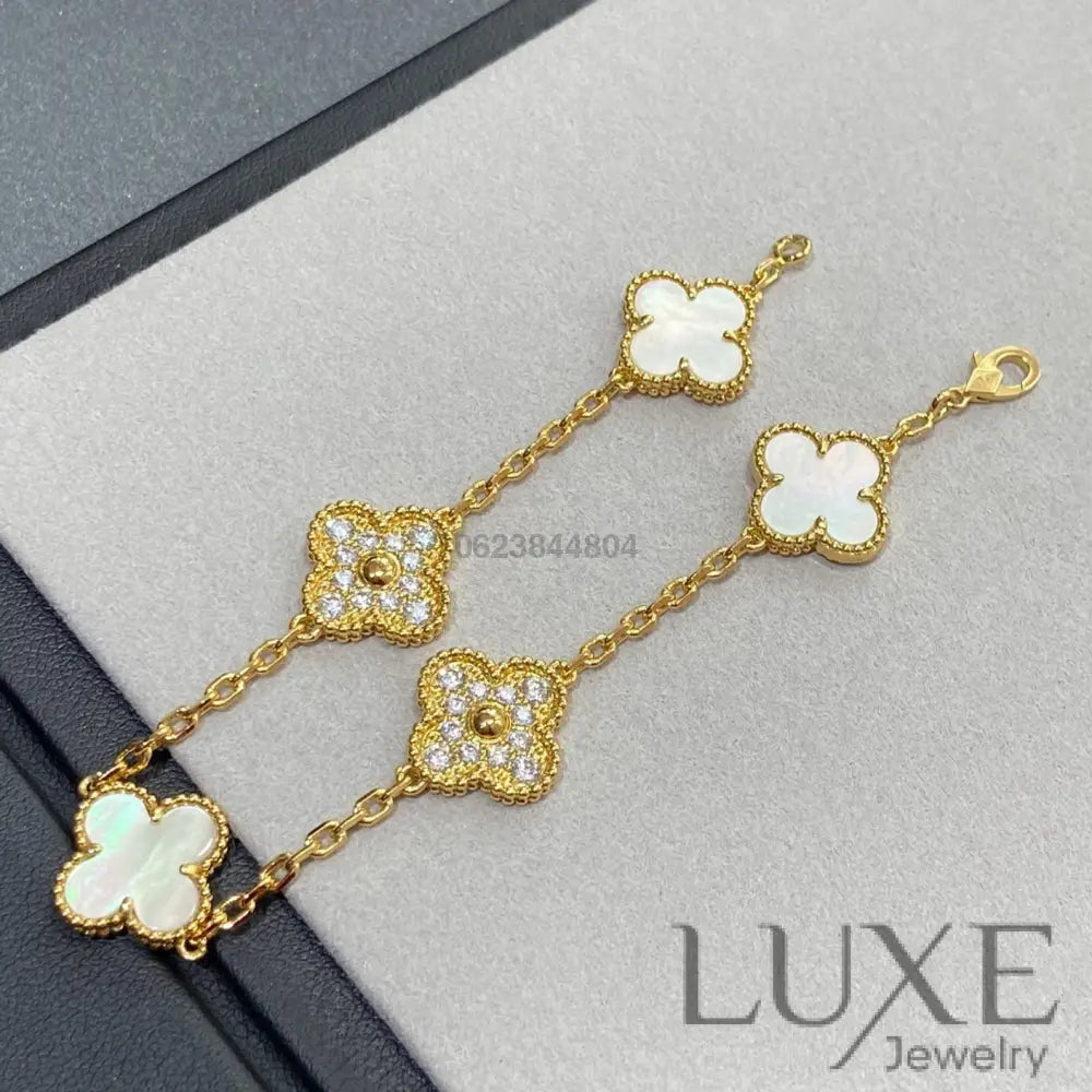 CLOVER BRACELET 5 MOTIF WHITE MOP DIAMOND Bracelets
