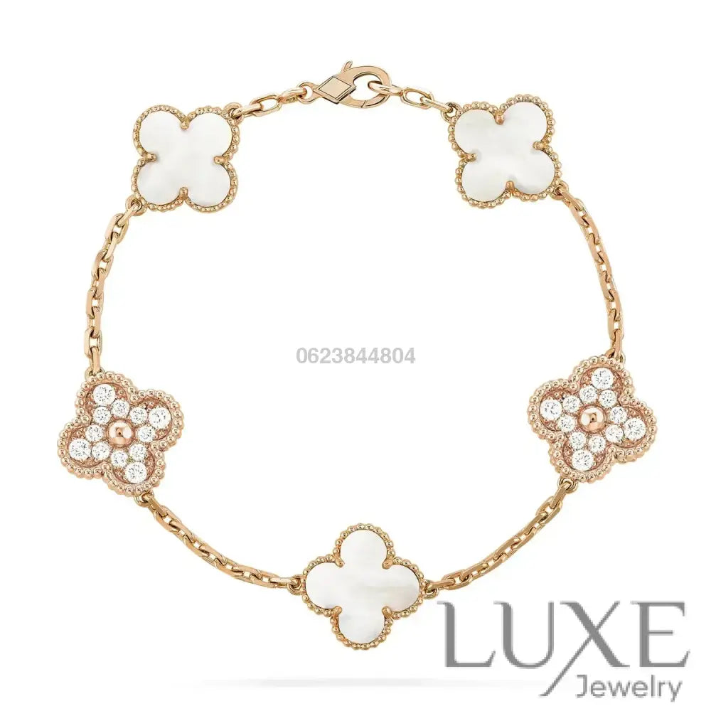 CLOVER BRACELET 5 MOTIF WHITE MOP DIAMOND Bracelets