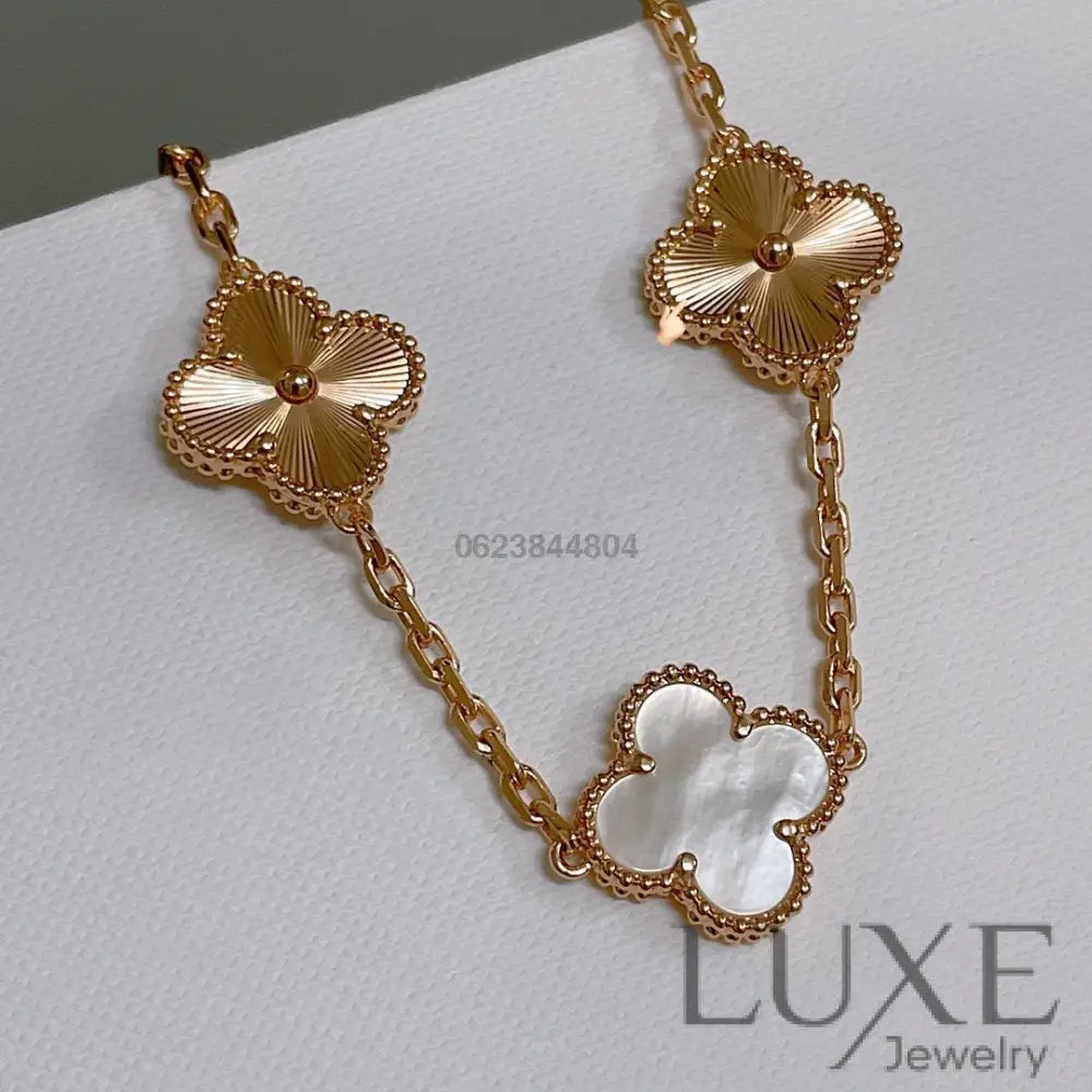 CLOVER BRACELET 5 MOTIF WHITE MOP PINK GOLD Pink Gold Bracelets