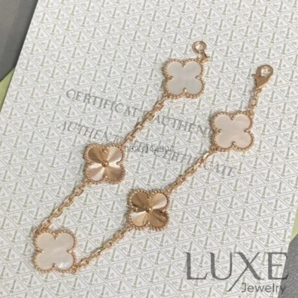 CLOVER BRACELET 5 MOTIF WHITE MOP PINK GOLD Pink Gold Bracelets