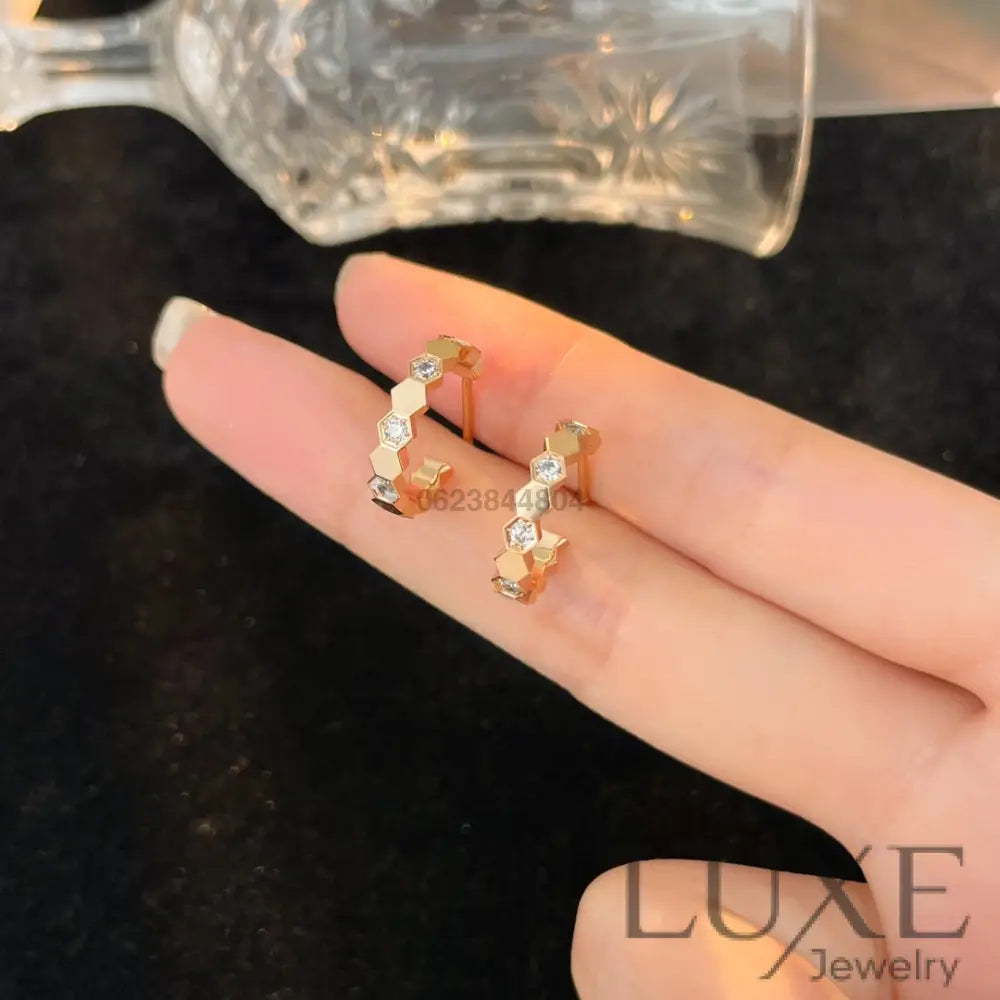[Owatch™]BEE LOVE DIAMOND HOOP EARRINGS Pink Gold Earrings
