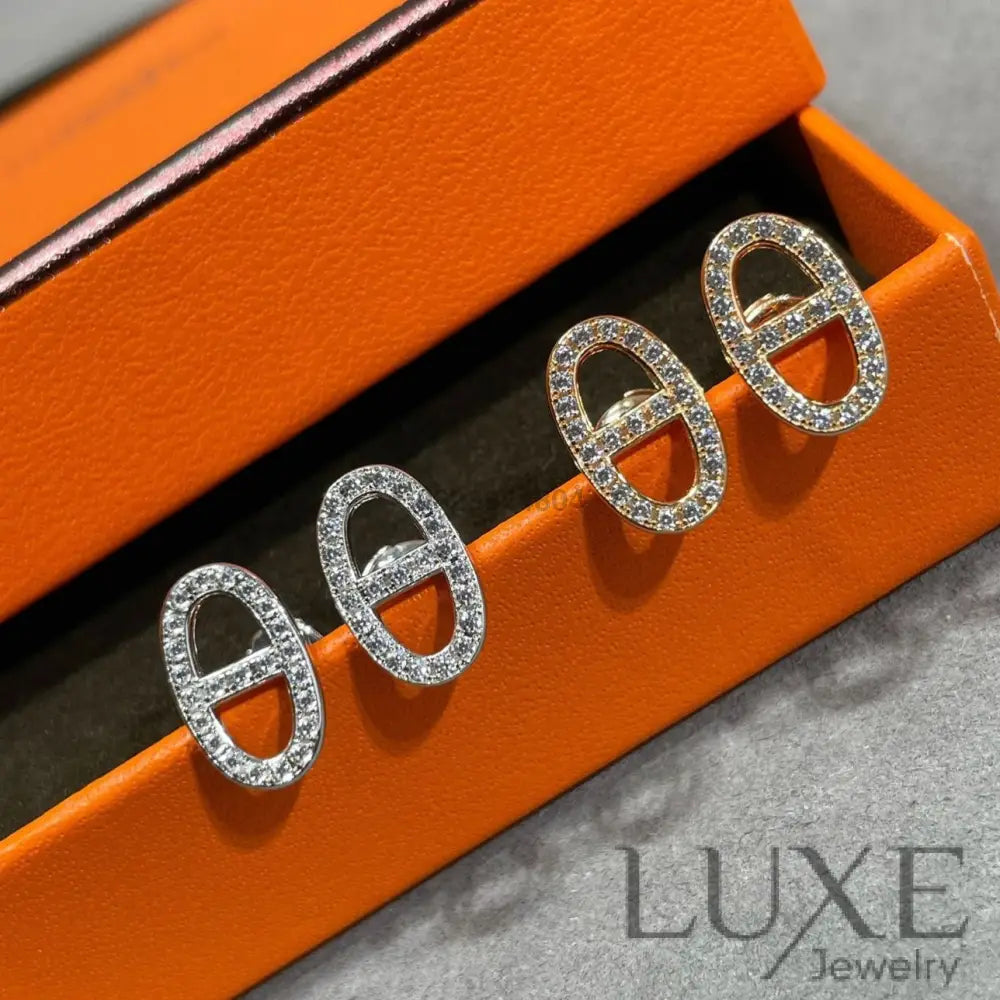 [Owatch™ Boucles ]CLOVER MOP 3 MOTIFS GOLD EARRINGS]HM FULL DIAMOND PIG NOSE STUD EARRINGS Earrings