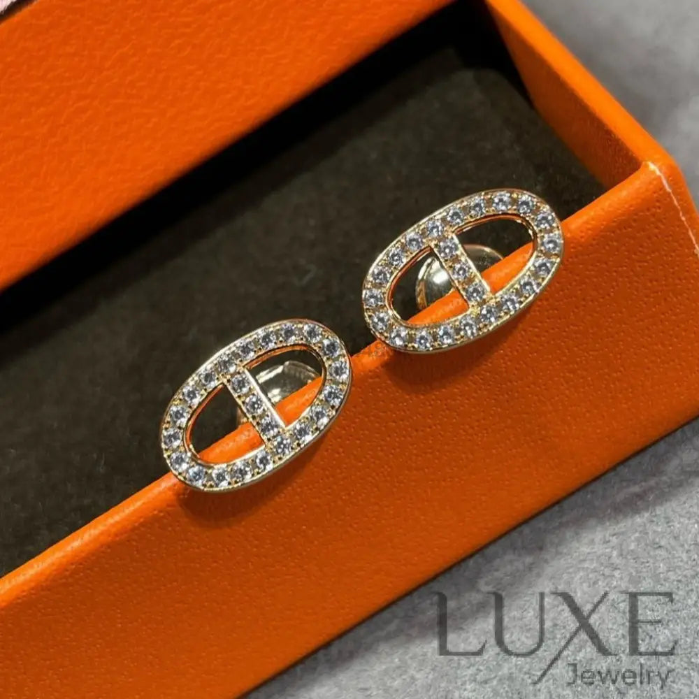 [Owatch™ Boucles ]CLOVER MOP 3 MOTIFS GOLD EARRINGS]HM FULL DIAMOND PIG NOSE STUD EARRINGS Pink Gold Earrings