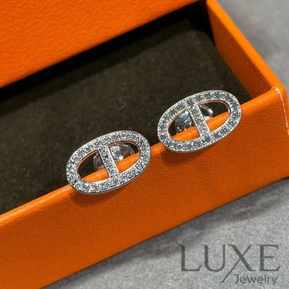 [Owatch™ Boucles ]CLOVER MOP 3 MOTIFS GOLD EARRINGS]HM FULL DIAMOND PIG NOSE STUD EARRINGS Silver Earrings